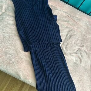 Navy Blue Ribbed Knit Set